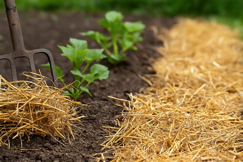 Paillage de paille autour de légumes