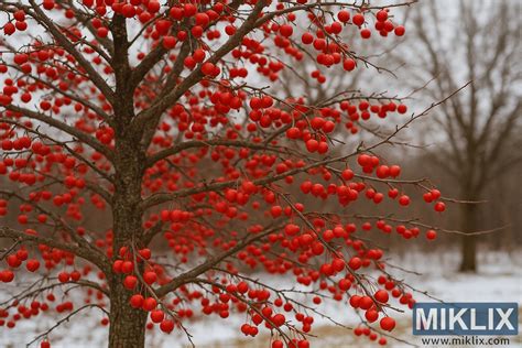 Illustration d'un pommier Melrose chargé de fruits rouges brillants en automne