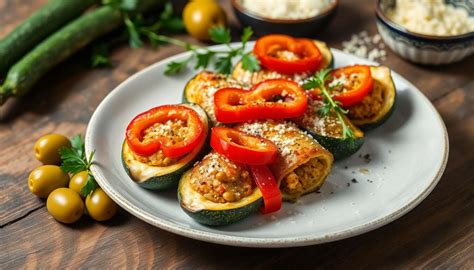 Plat de courgettes farcies sortant du four
