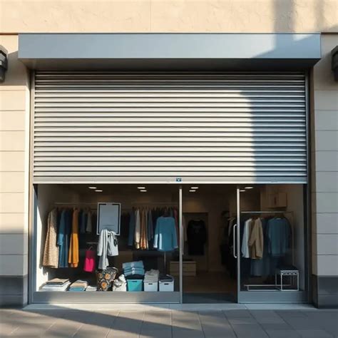 Illustration artistique d'une personne suspendue à un rideau métallique de magasin