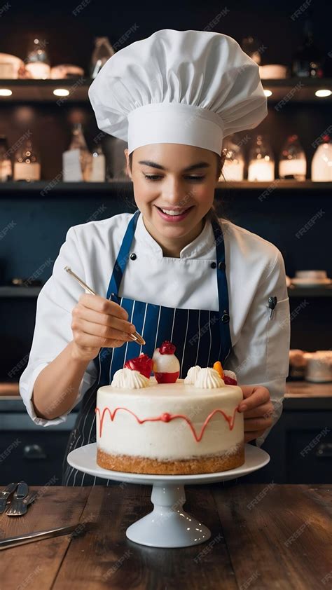 une pâtissière préparant un gâteau dans une cuisine lumineuse