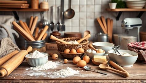 un plan de travail de pâtisserie avec des instruments professionnels