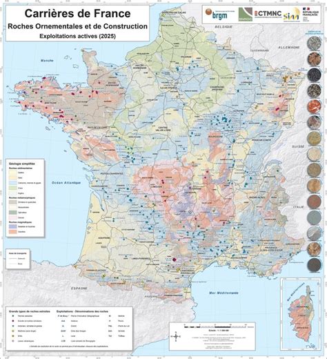 Carte des carrières de roches ornementales et de construction en France