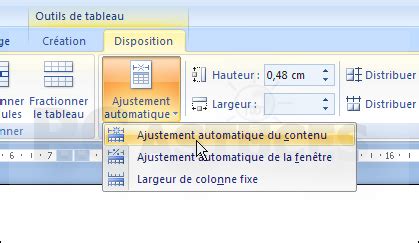 ajustement automatique tableau word