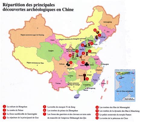 Carte des principaux sites archéologiques de la riziculture en Chine
