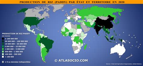Carte de la diffusion du riz à travers le monde