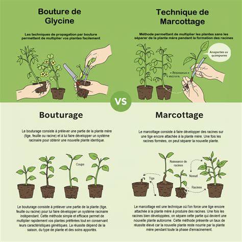 Infographie montrant les méthodes de multiplication : bouturage et marcottage