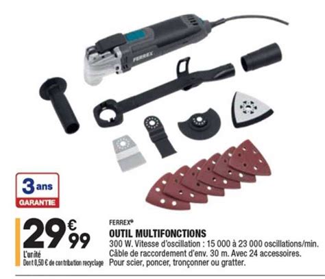 Vue éclatée d'un outil multifonction Ferrex avec accessoires d'aspiration