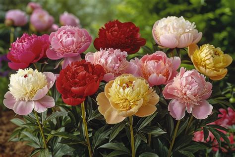 Photographie de différentes variétés de pivoines aux couleurs variées