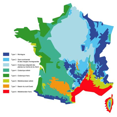 Carte climatique simplifiée de France indiquant les zones de plantation pour les variétés sensibles