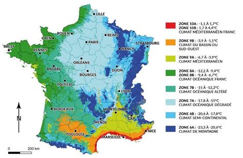 Carte des zones de rusticité USDA en France