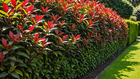 Gros plan sur les jeunes pousses rouge vif du Photinia 'Carré Rouge'