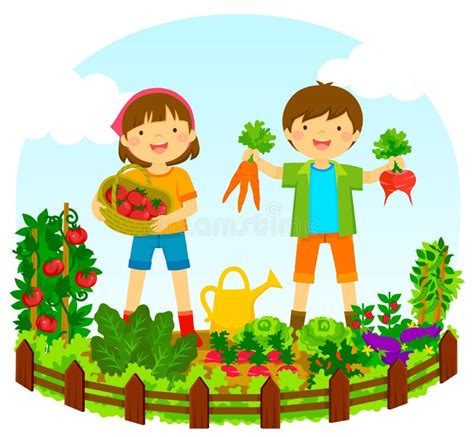 Enfants plantant des légumes dans un potager