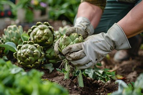 Jardinier taillant un pied d'artichaut