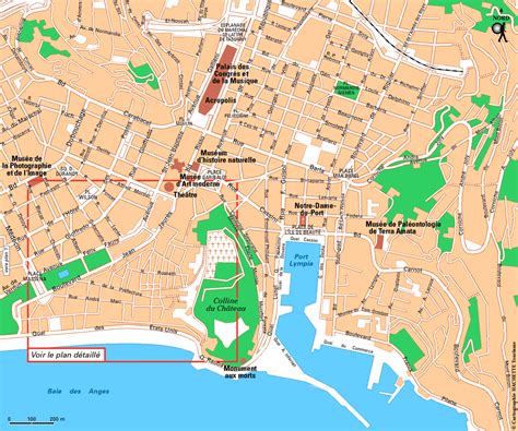 Carte de Nice avec l'emplacement de l'Hôtel Hibiscus