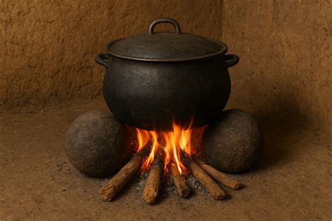 Une marmite sur le feu avec des bourgeons d'épicéa en cuisson