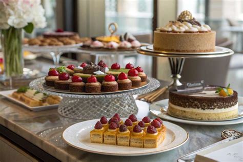 Buffet de desserts raffinés préparé par la chef pâtissière dans le salon historique