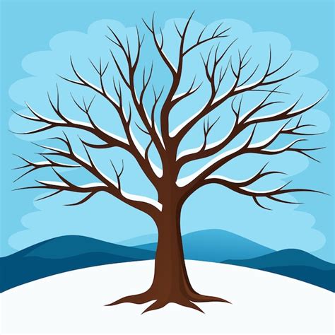 illustration d'un bonsaï en hiver, sans feuilles, couvert d'une fine couche de neige