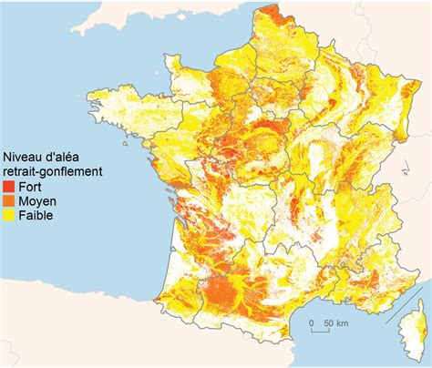 Carte d'exposition au retrait-gonflement des argiles en France
