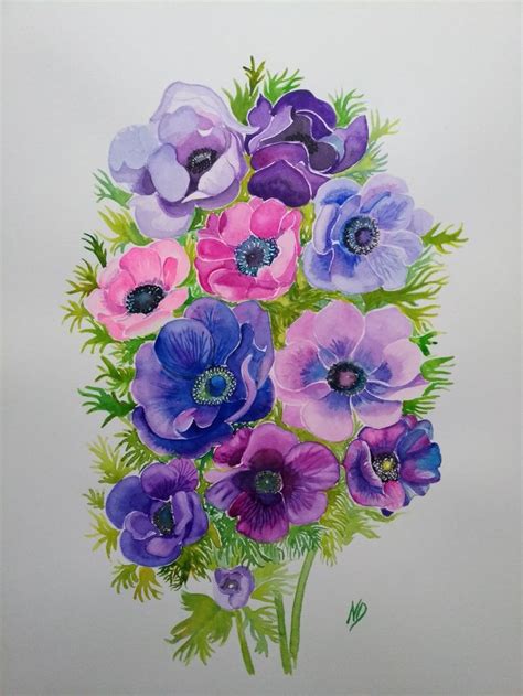 Illustration d'un bouquet d'anémones de différentes couleurs