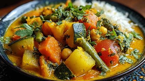 un curry de légumes coloré dans un bol en céramique