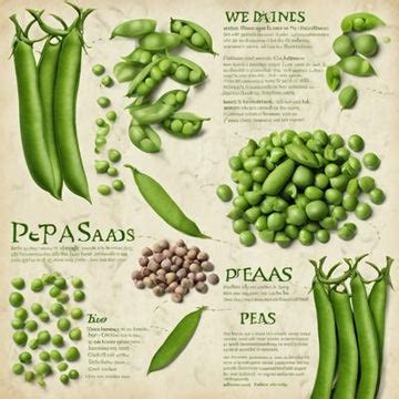 illustration botanique de plants de pois avec différentes variétés de gousses et de feuillage