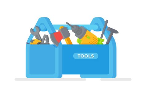 une illustration d'une boîte à outils de jardinage avec divers outils comme une bêche, un râteau, un transplantoir, et des gants
