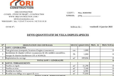 Exemple de devis détaillé