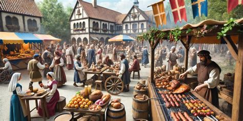 Illustration médiévale d'un marché aux fruits