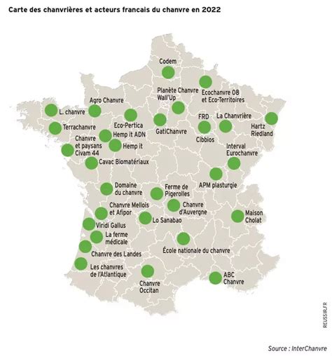 Carte des régions de culture du chanvre en France