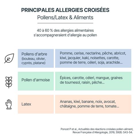 Schéma des réactions croisées entre pollens et aliments