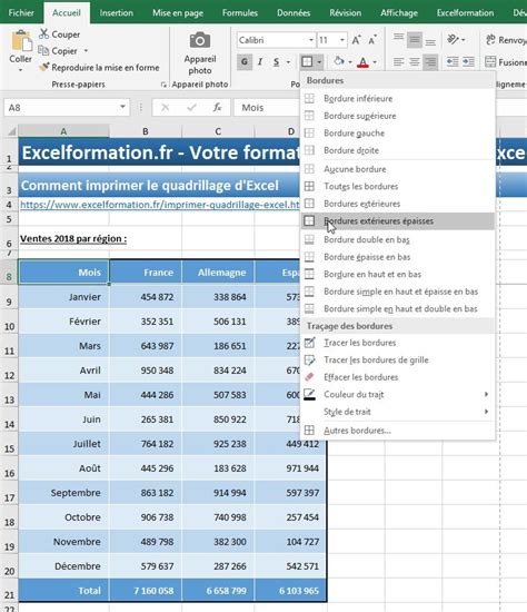 Distinction entre bordures et quadrillage Excel