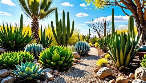 Jardin sec avec diverses plantes succulentes