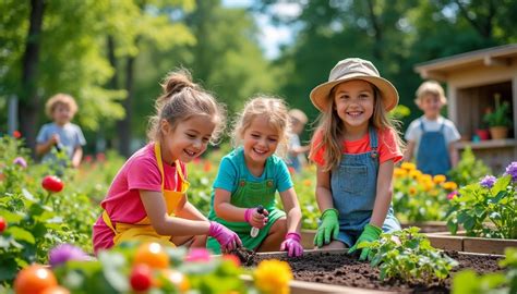 enfants participant à un jardin pédagogique scolaire