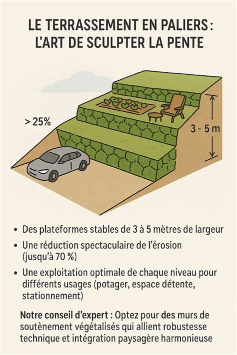 Schéma de l'utilisation d'une débroussailleuse sur terrain en pente