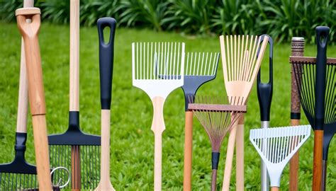 infographie des différents types de râteaux de jardin avec leurs noms et fonctions