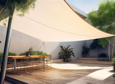 Terrasse ombragée par une voile d'ombrage