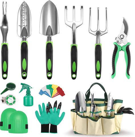 Kit d'outils de jardinage en acier inoxydable avec manches en bois