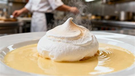 Meringue italienne pochée sur un dessert