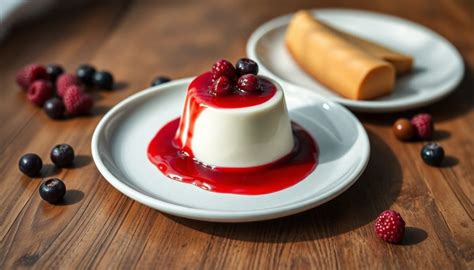 Panna cotta avec un coulis rouge vif