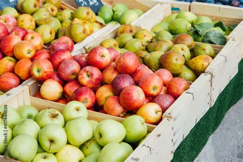 Panier de pommes fraîches sur un étal de marché