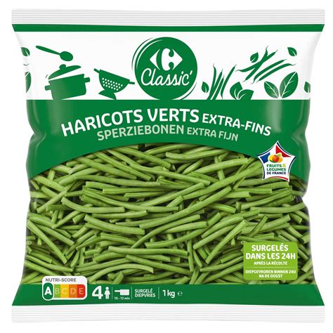 Sacs de haricots verts congelés