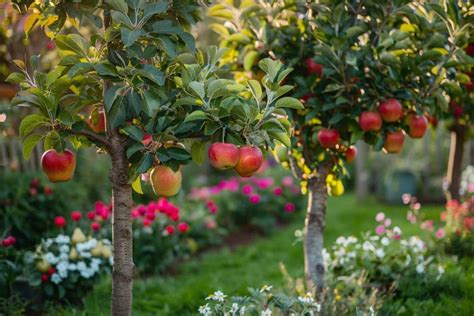 illustration d'un jardin fruitier luxuriant avec divers arbres