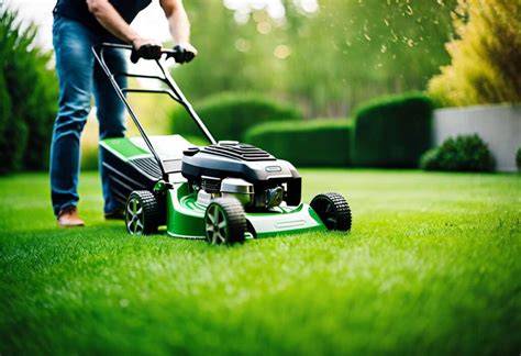 Tondeuse à gazon en action dans un jardin