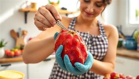 Personne récoltant des figues de Barbarie avec des gants épais et une pince