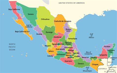 Carte du Mexique avec les zones de vigilance colorées (vert, jaune, orange, rouge)