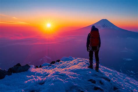 Lever de soleil spectaculaire depuis le sommet du Mont Fuji