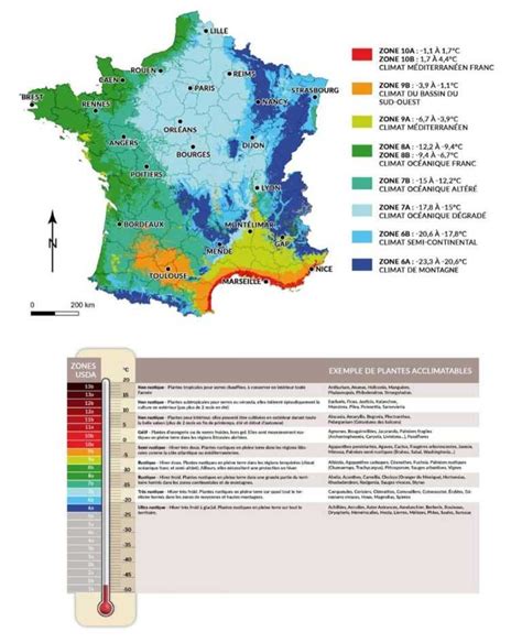 Carte climatique des zones de jardinage en France