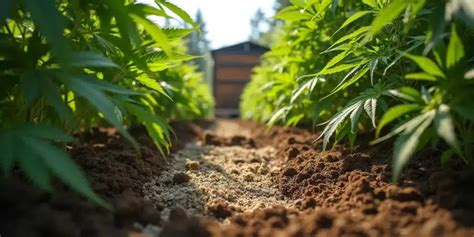 Paysage automnal avec des plants de cannabis en extérieur