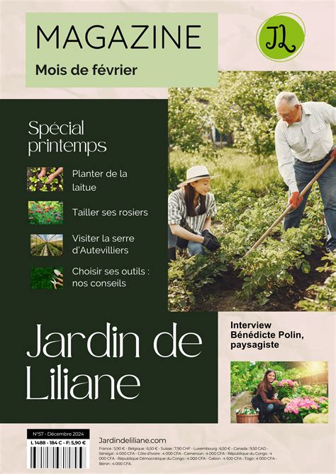 Page d'un magazine de jardinage avec des photos de plantes et des conseils